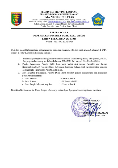 daftar siswa dan siswi yang masuk jalur prestasi, zonasi dan perpindahan tugas orang tua